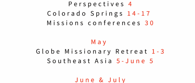 family Spring 2017 ministry schedule