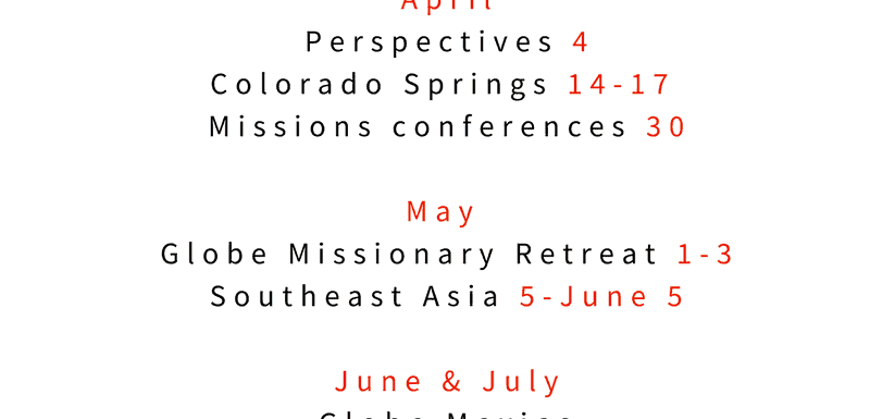 family Spring 2017 ministry schedule